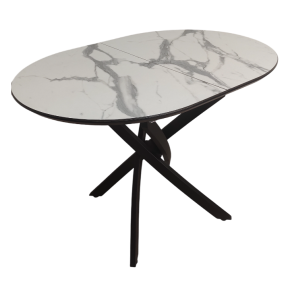 Стол обеденный раздвижной Лион (черный/белый мрамор) 1200