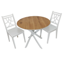 Стол обеденный круглый Лион (белый/дуб)