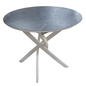 Стол обеденный круглый раздвижной Лион (белый/мрамор марквина черный) 900